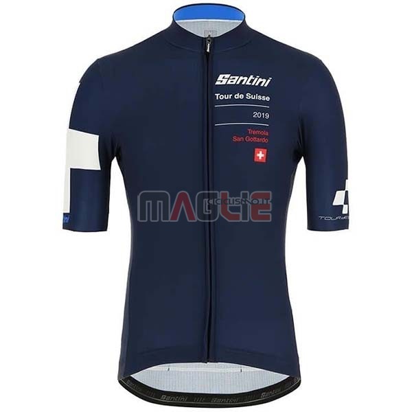 Maglia Tour de Suisse Manica Corta 2019 Spento Blu Bianco